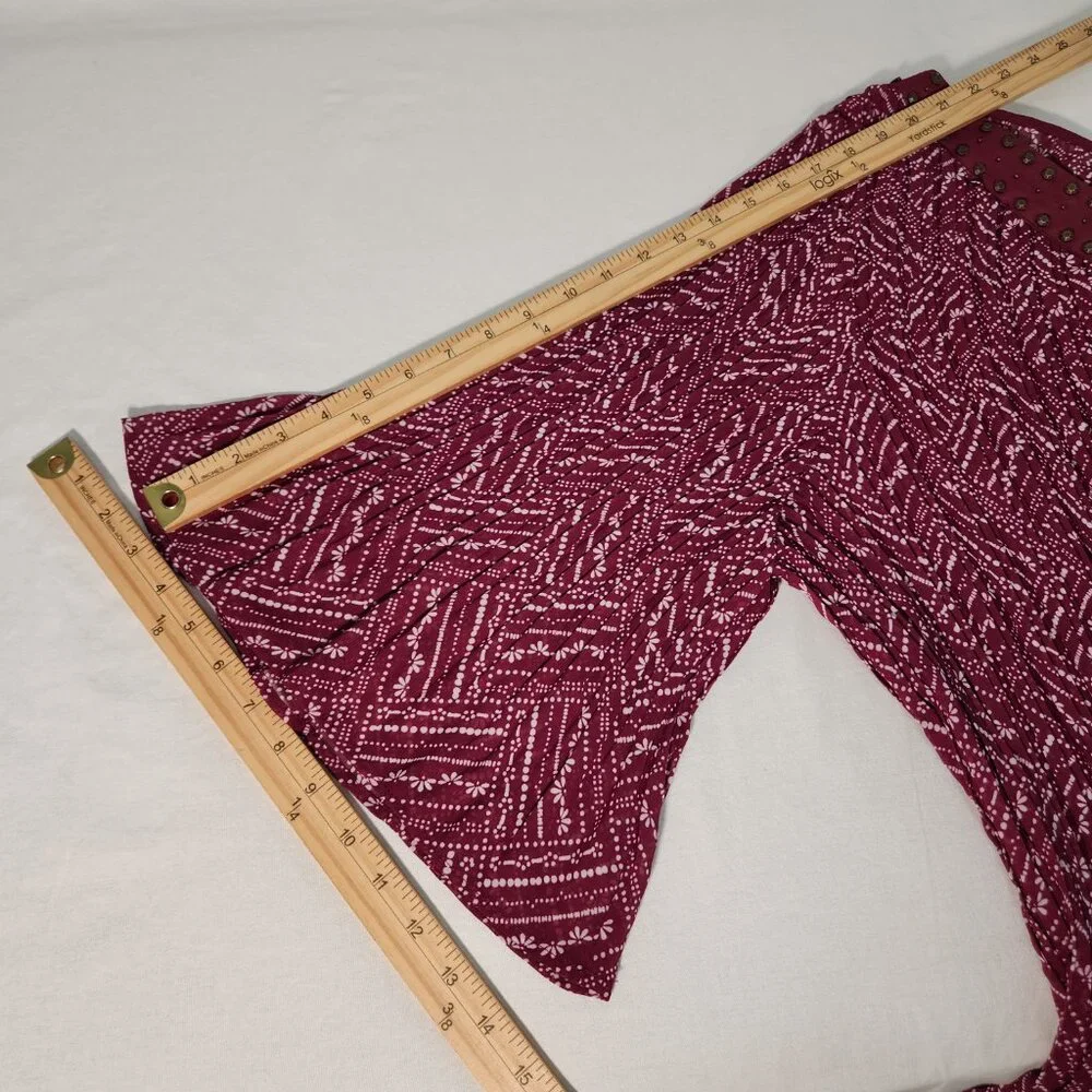 WOMAN WITHIN Flowy Crinkle Pink/White Studs Bell Sleeve Tunic Blouse Top Size 2X - Picture 16 of 16